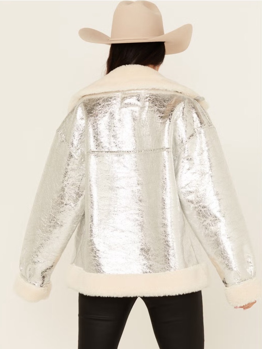 NWT BLANKNYC Shinning Star Metallic Moto Jacket Faux Leather/Sherpa Small - Picture 2 of 16